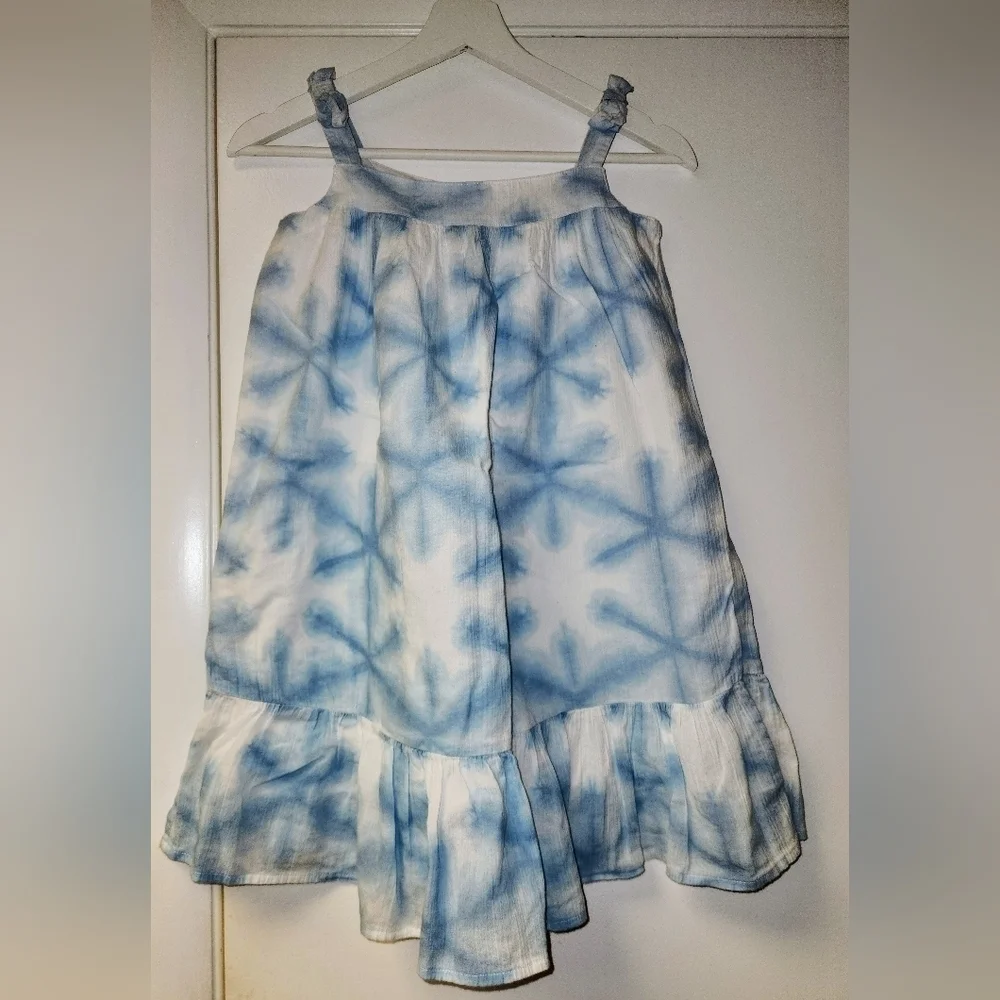 JANIE AND JACK TIE DYE BOW STRAP DRESS IN Angel Falls Shibori Size 12